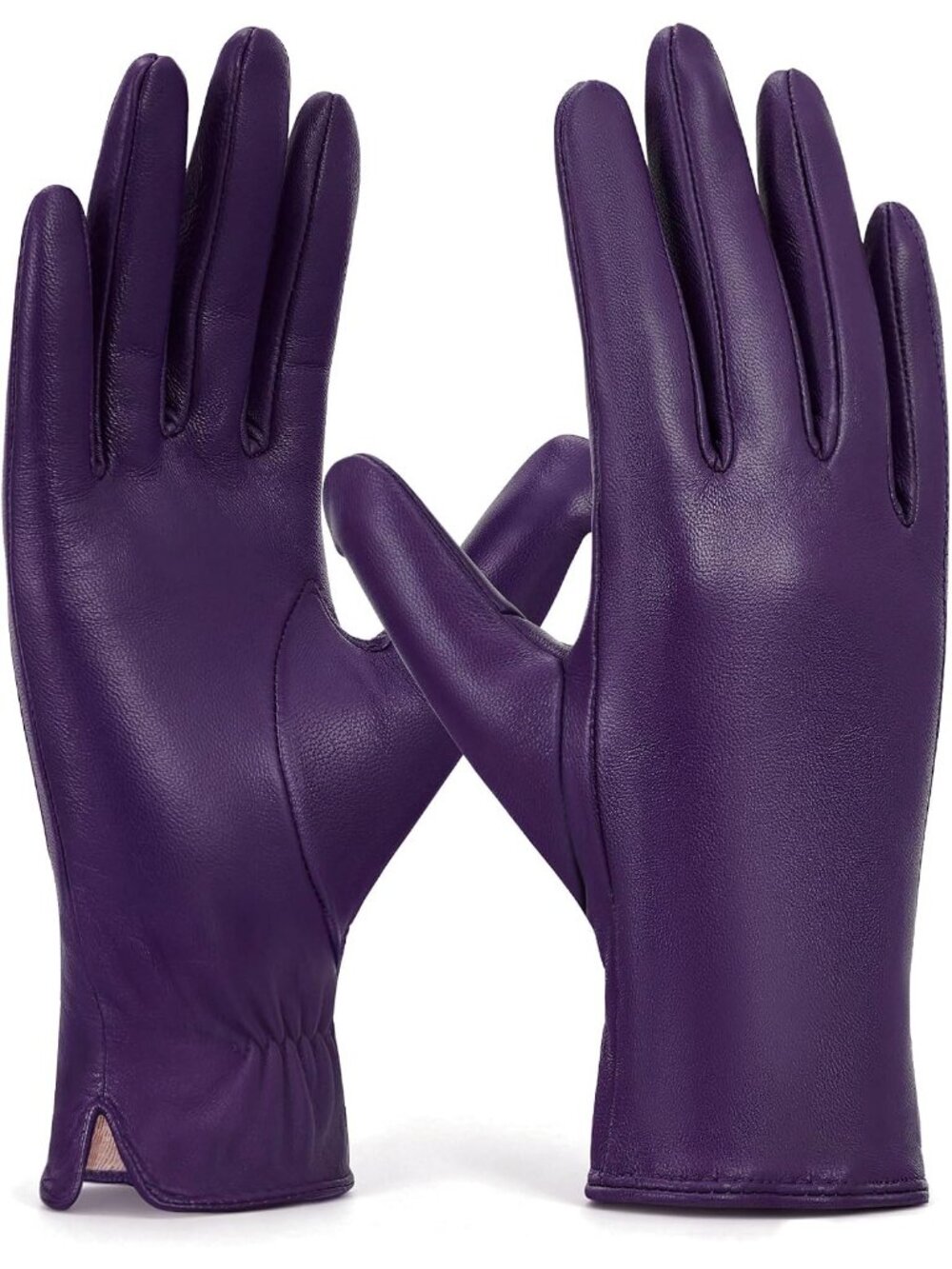 Women's Purple Touchscreen Winter Wool Cashmere Lined Sheepskin Leather Gloves